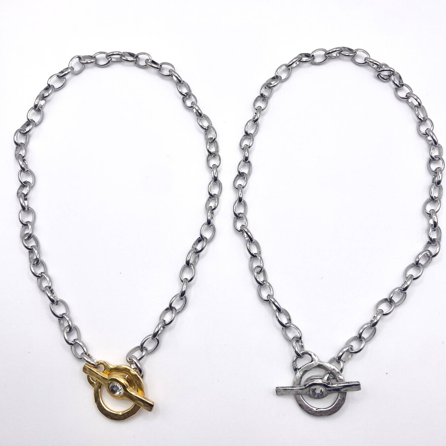 Toggle charm chain necklace mixed metal jewelry