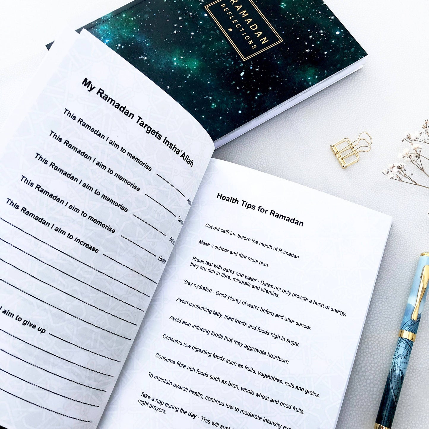 Diario de Reflexiones de Ramadán en lámina dorada, cuaderno islámico A5, agenda