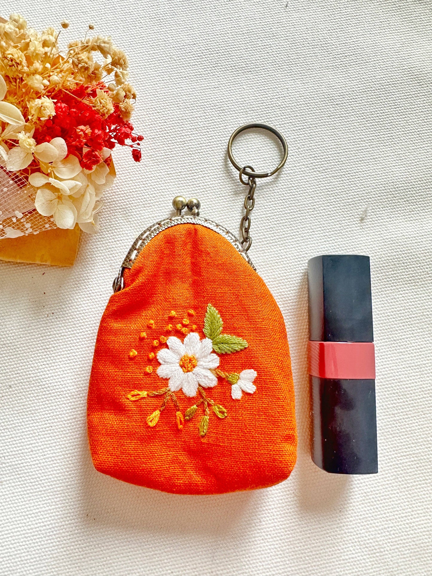 Floral Embroidered Keychain Pouch