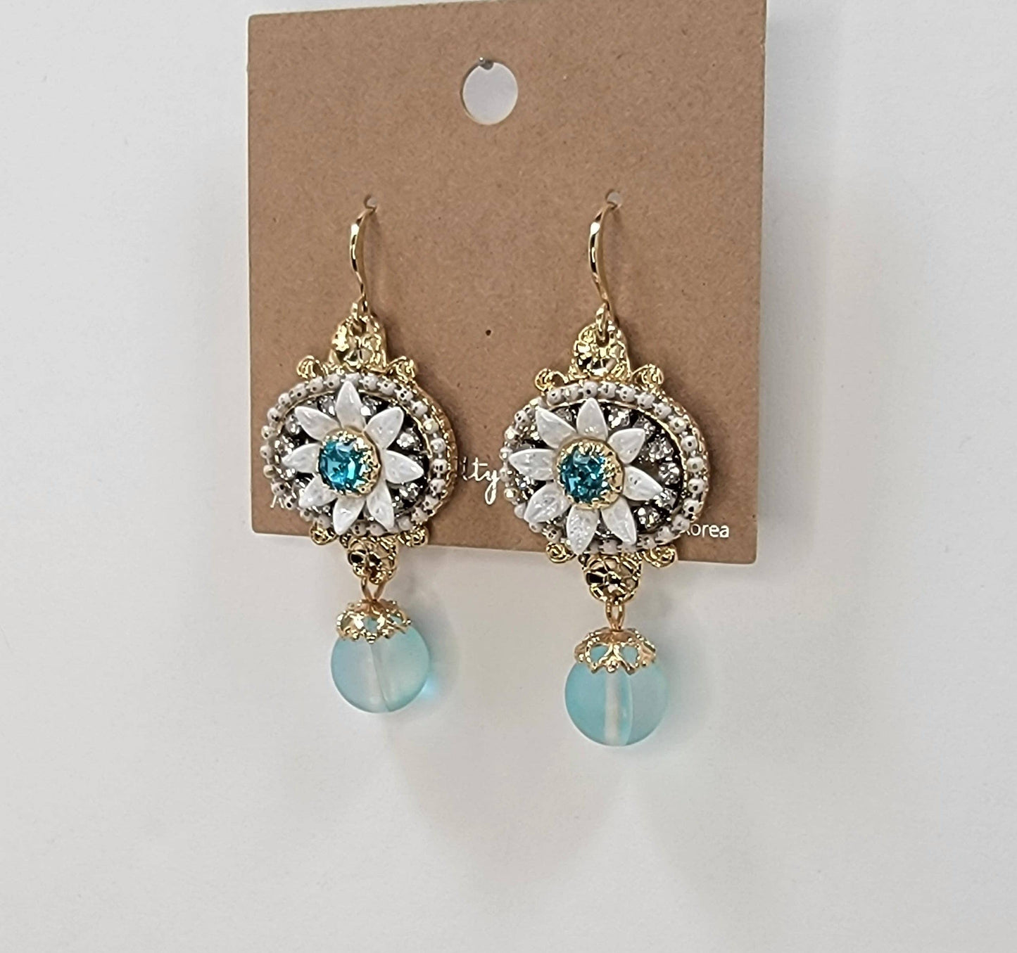 Handmade Daisy Accent With Moonstone Dangle Earrings
