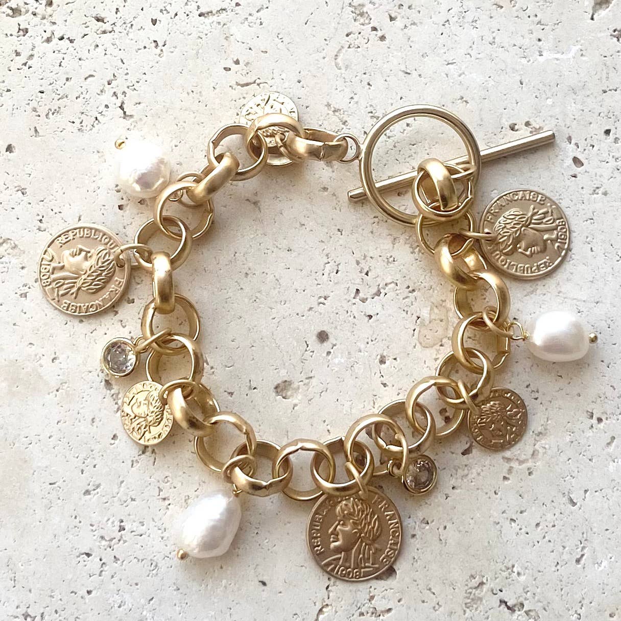 Charm bracelet French coin jewelry pearl fall jewelry