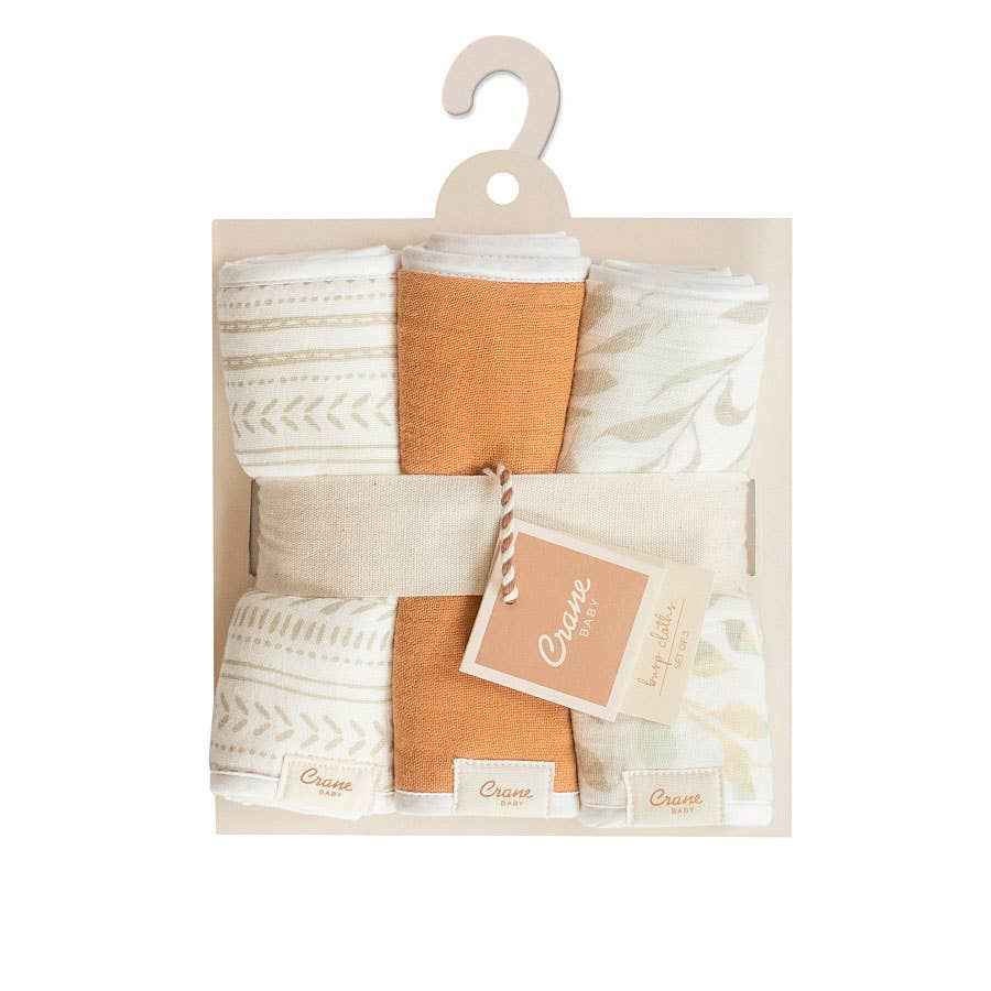 Crane Baby - Willow Copper Muslin & Terry Cloth Baby Burp Cloth (3 Pack)