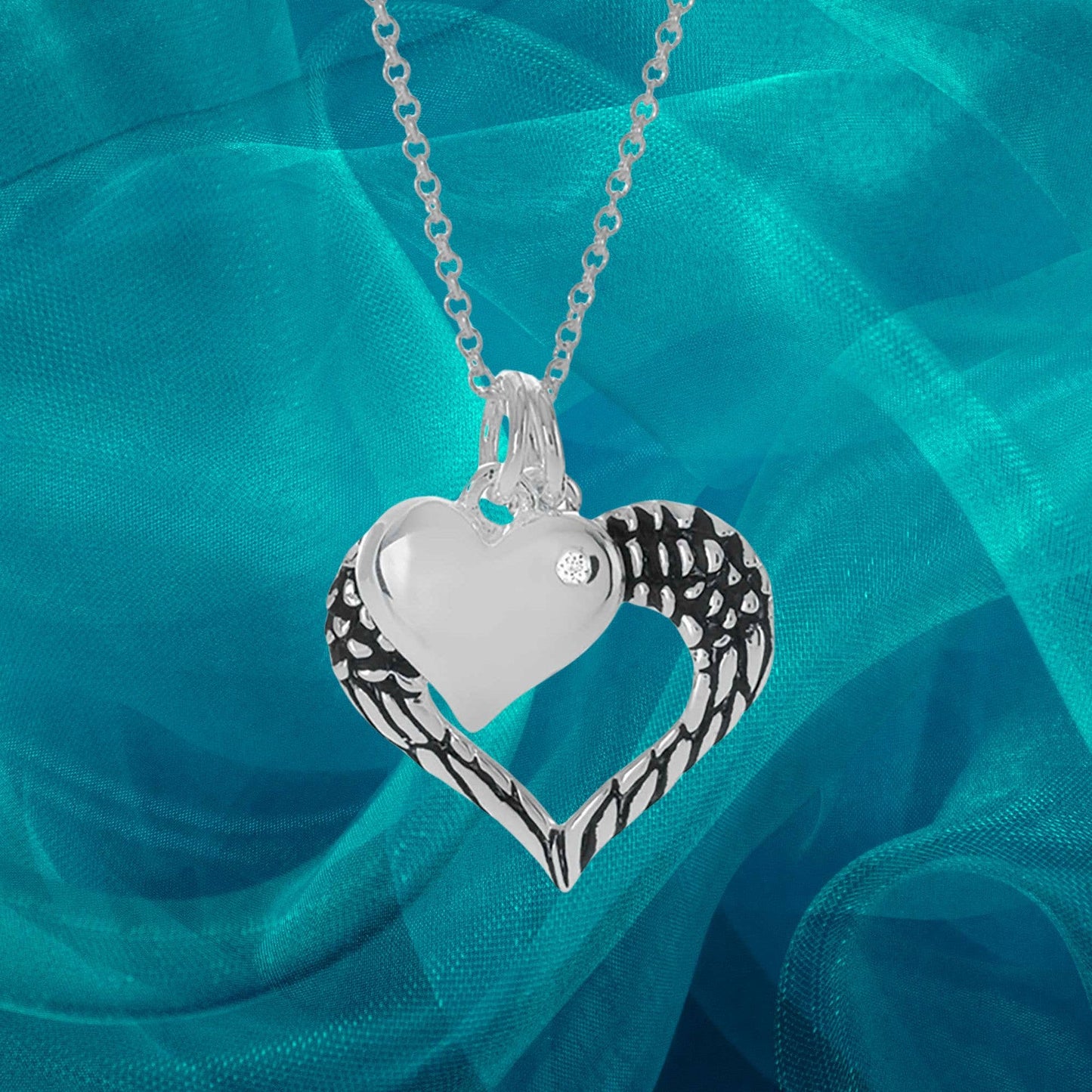 Necklace Psalm 91:4 Heart Angel Wing 18L