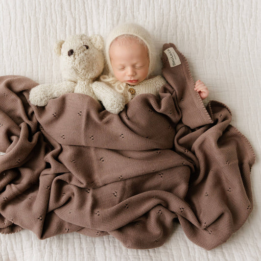 Swaddle Receiving Baby Blanket: Pointelle Mocha
