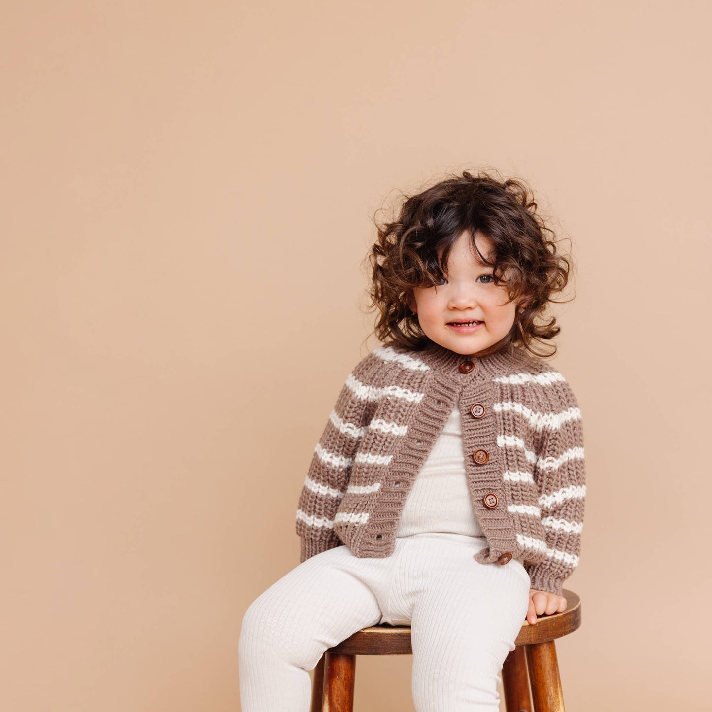 Rib Knit Stripe Cardigan, Tan | Baby & Kid Sweater