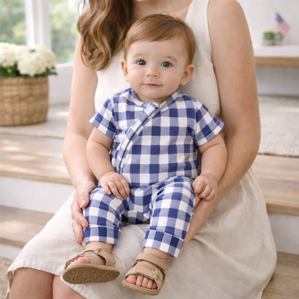 Picnic Plaid Bamboo Baby Zipper Romper