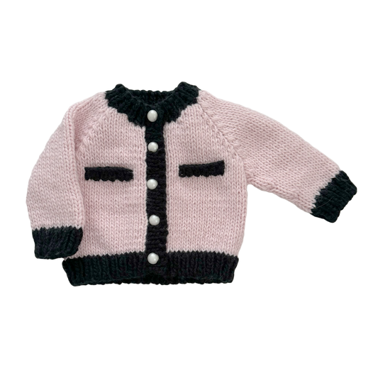 Coco Cardigan, Baby Pink/Black | Kids Pearl Sweater