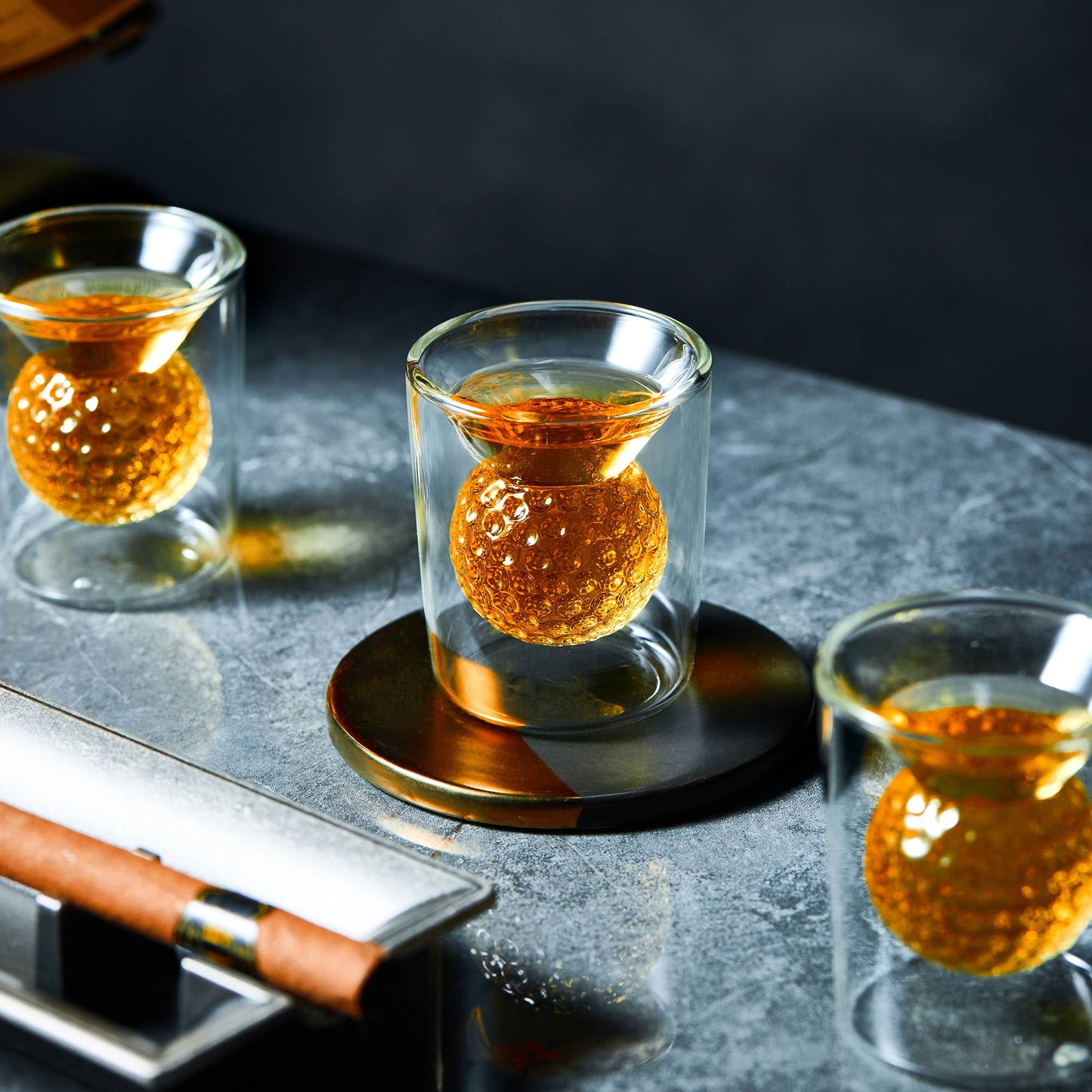 CRAFTGEN - Golf Ball Whiskey Shot Glasses Set of 4 - Golf Gifts for Men