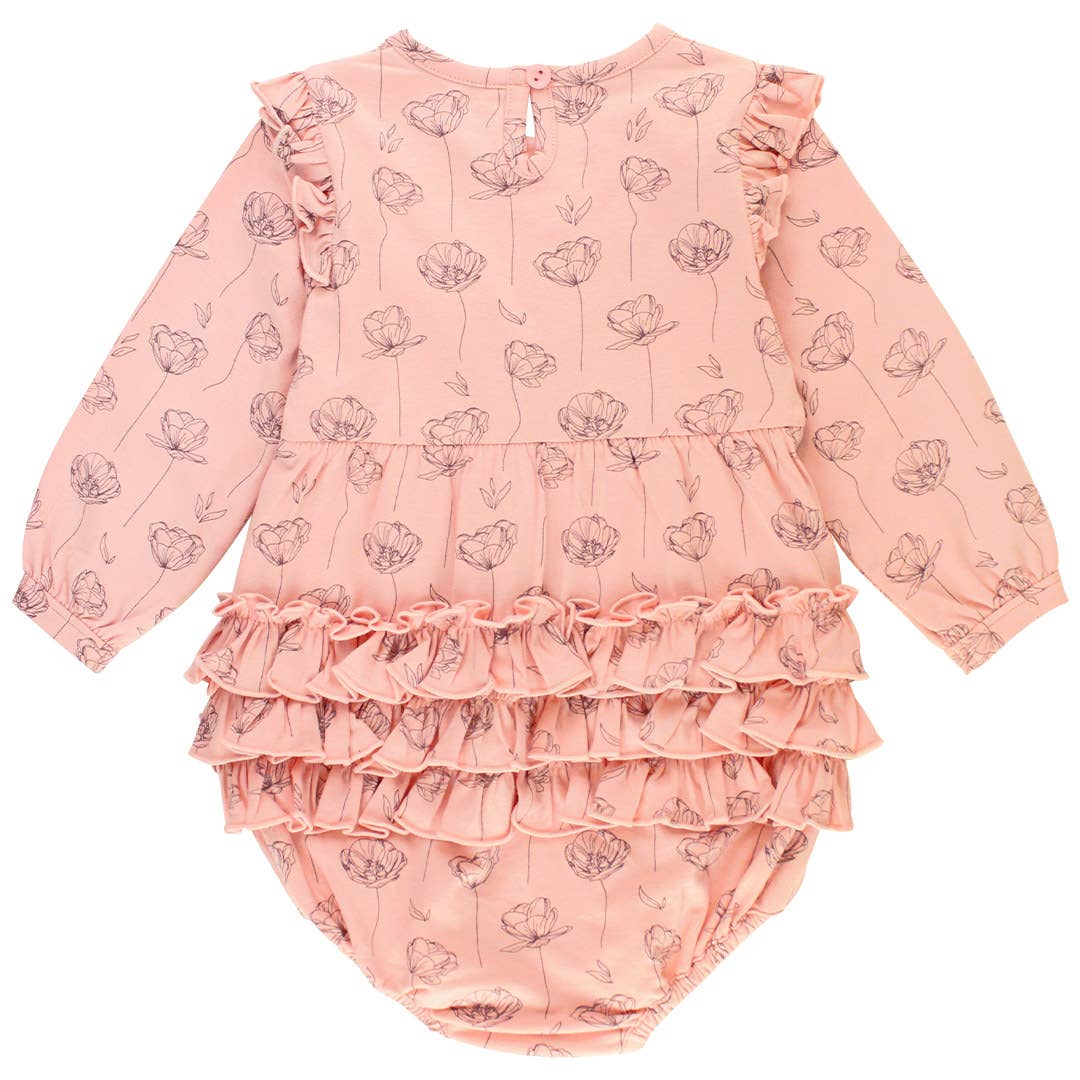 RuffleButts + RuggedButts - Baby Girls Antique Rose Knit Long Sleeve V-ruffle Bubble Romper