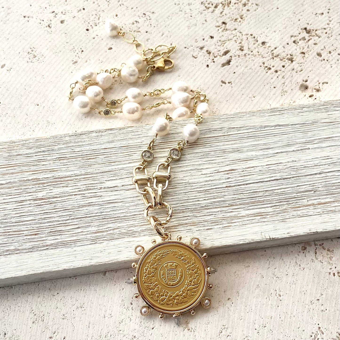 French Coin jewelry fresh water pearl necklace