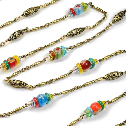 Long Millefiori Beads Chain Necklace