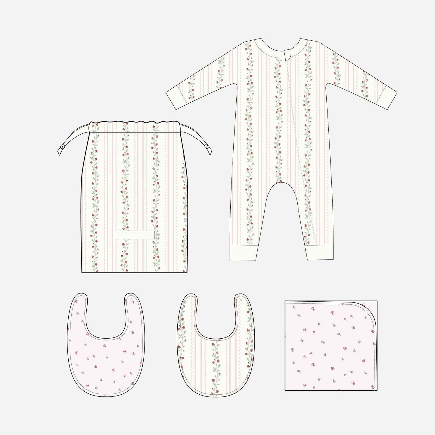 Layette Set Strawberry Pink Rose Newborn Baby Shower Gift: Pink / NB