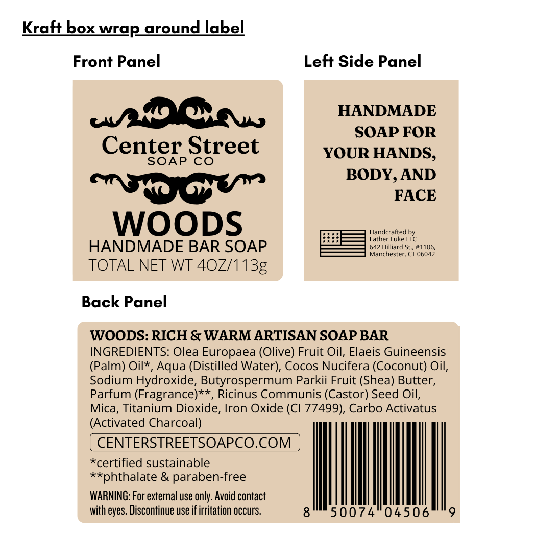Woods Vegan Handmade Bar Soap For Men - 4oz