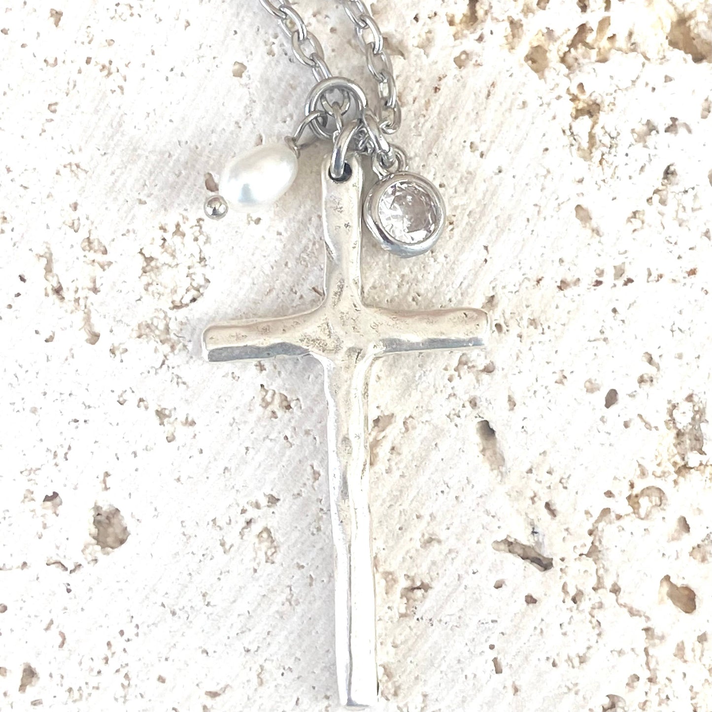 Cross necklace religious jewelry pearl