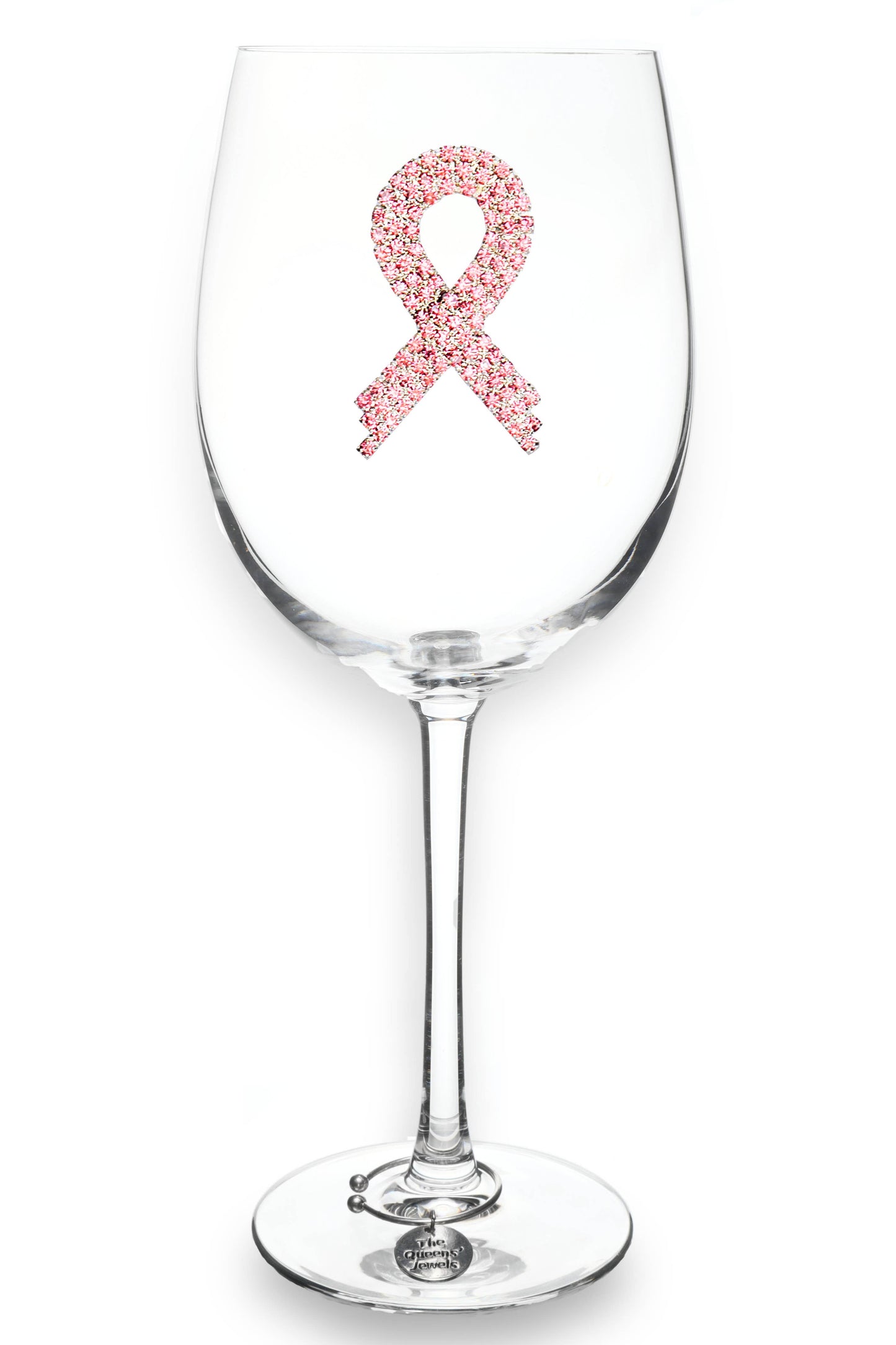 Pink Ribbon Jewel Stemmed Wine Glass