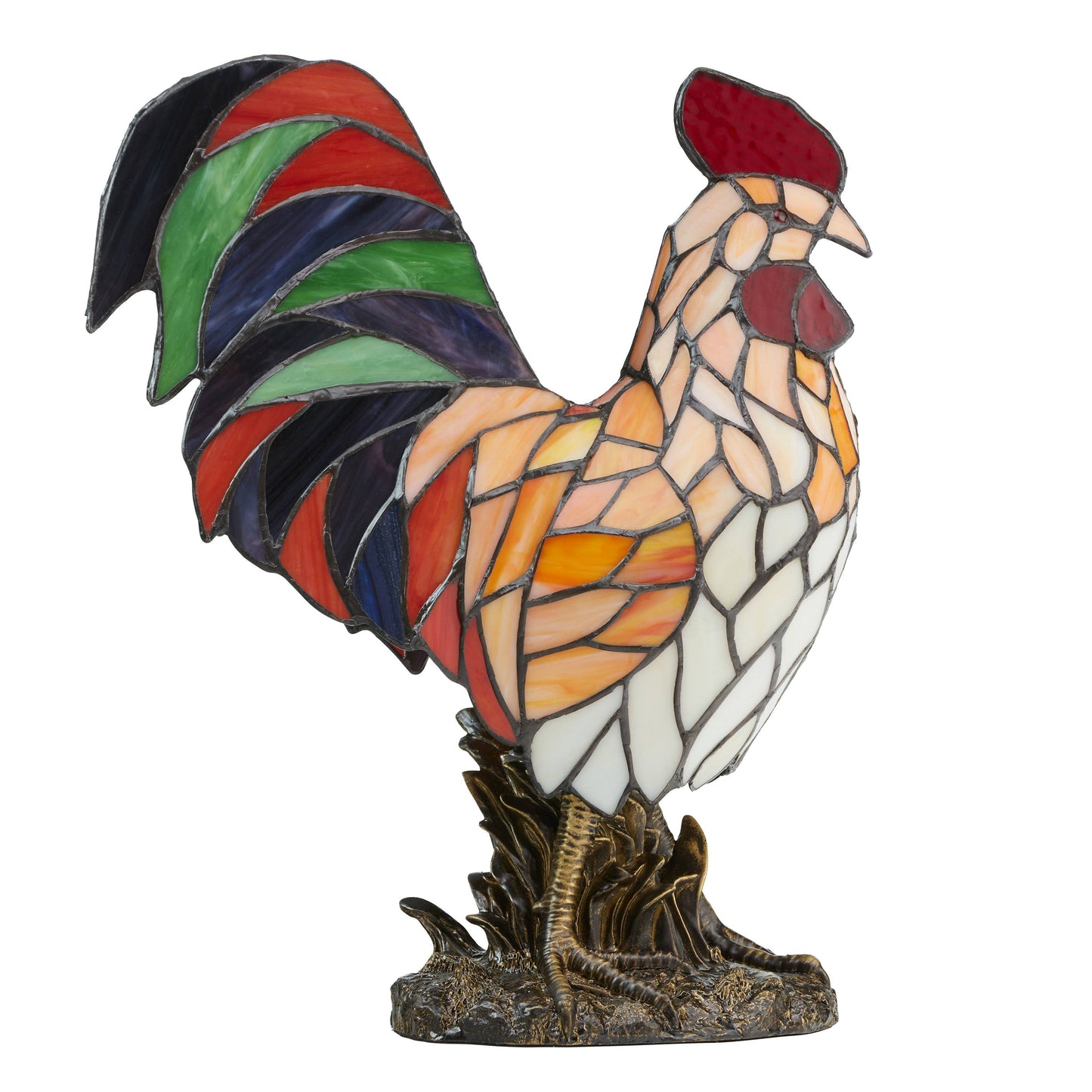 15"H Tiffany-style Rooster Multi-Color Novelty Accent Lamp