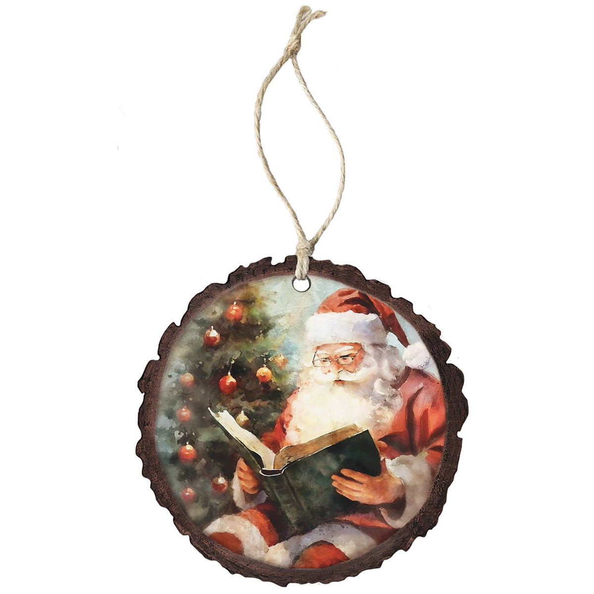 Santa Reading Book - Round Ornaments