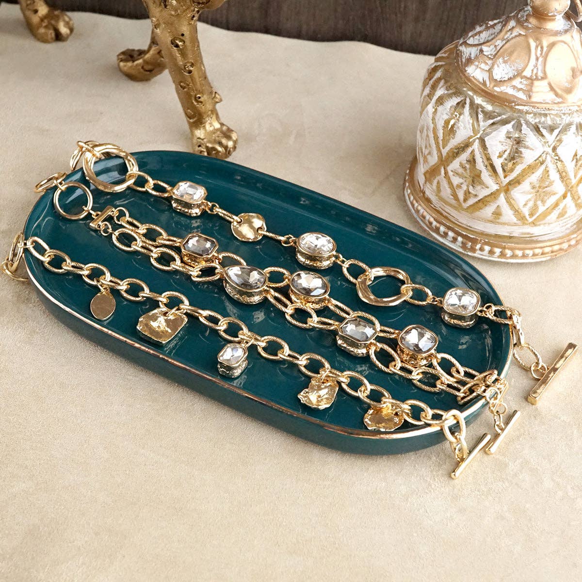 Statement Chain Bracelets with Reflective Crystals