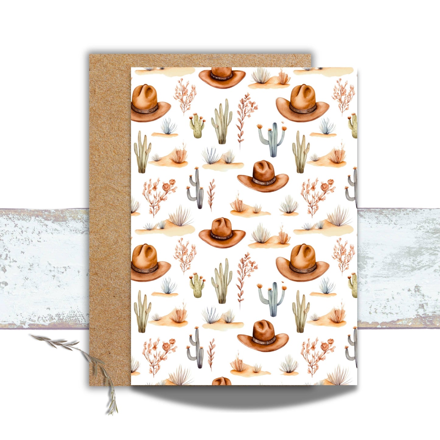 Boho Western Watercolor Cactus and Cowboy Hat Greeting Card