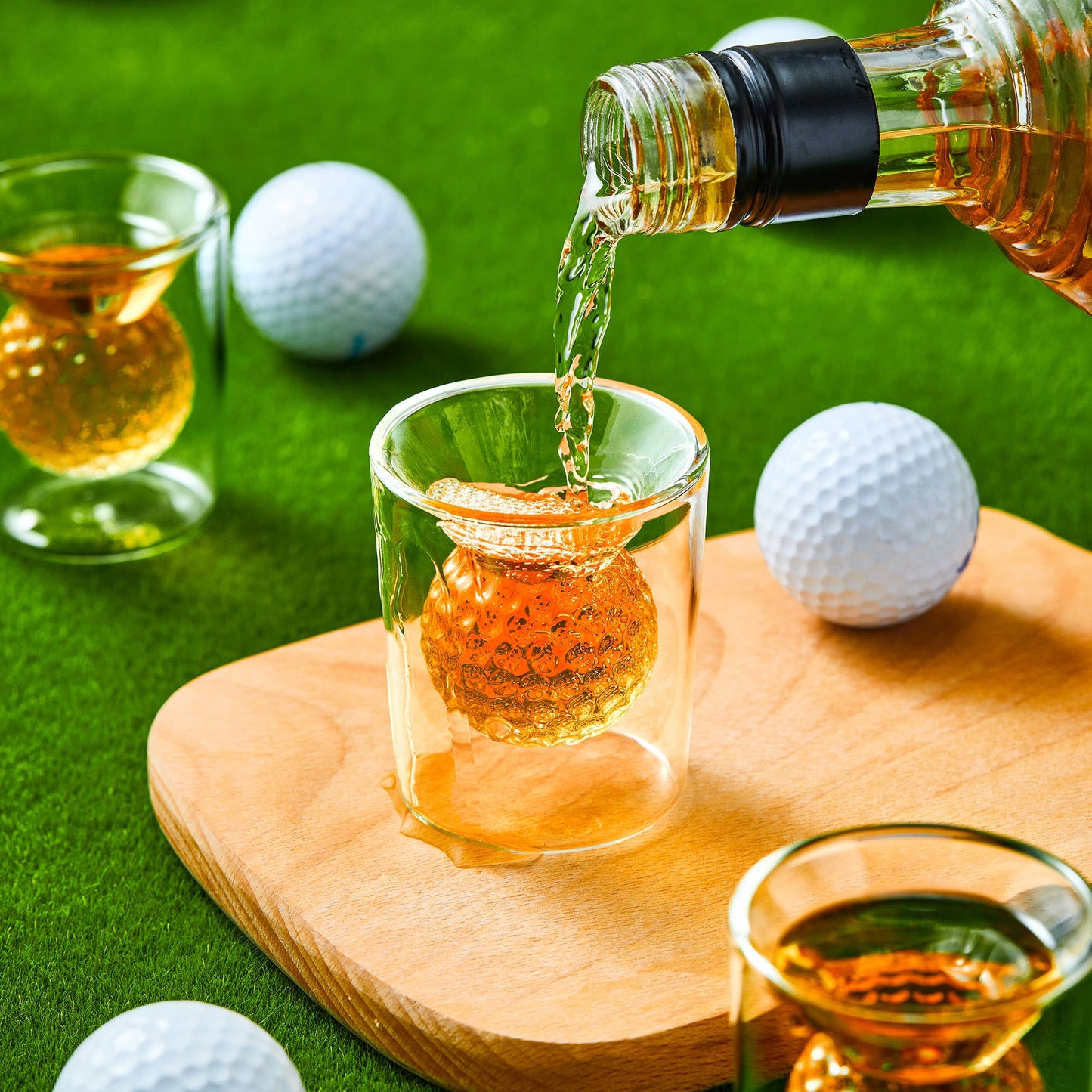 CRAFTGEN - Golf Ball Whiskey Shot Glasses Set of 4 - Golf Gifts for Men