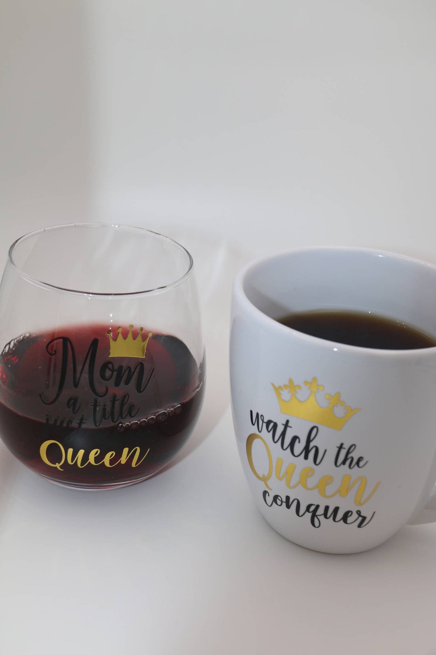 Mug & Wine Glass Set Mom/Queen