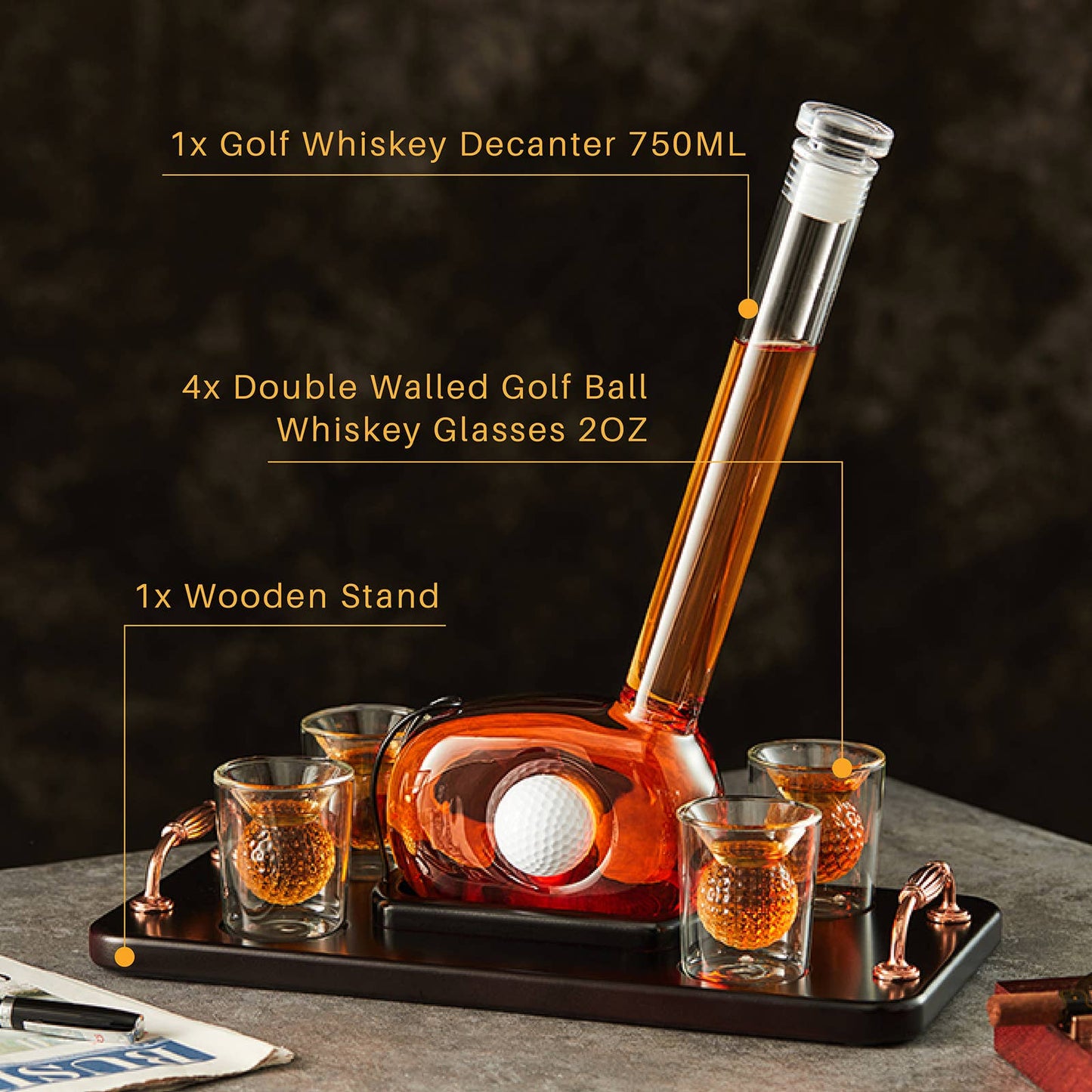CRAFTGEN - Golf Whiskey Decanter Set - Golf Gifts for Men