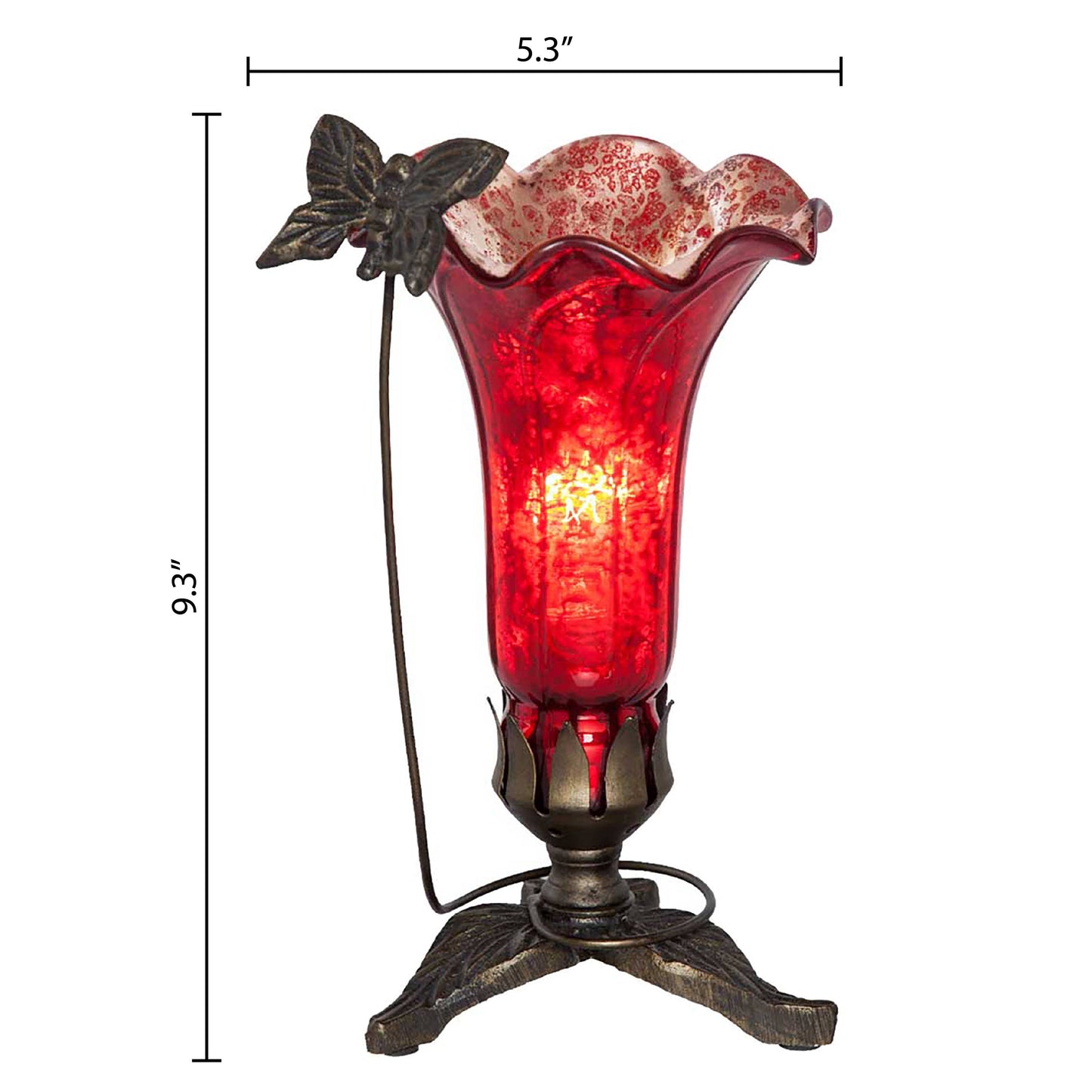 9"H Red Hand Blown Mercury Glass Butterfly Lily Lamp