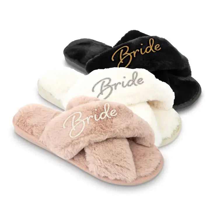 Plush Crossband Slide House Slippers - Bride