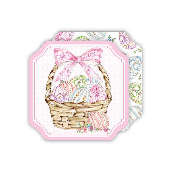 Easter Basket with Pink Bow Filled with Easter Eggs Coaster -RosanneBeck Collections
