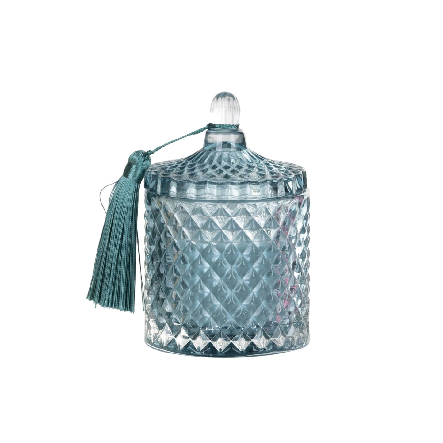 Glass 5.11 in. Candle Jar Candle, Blue Tassel