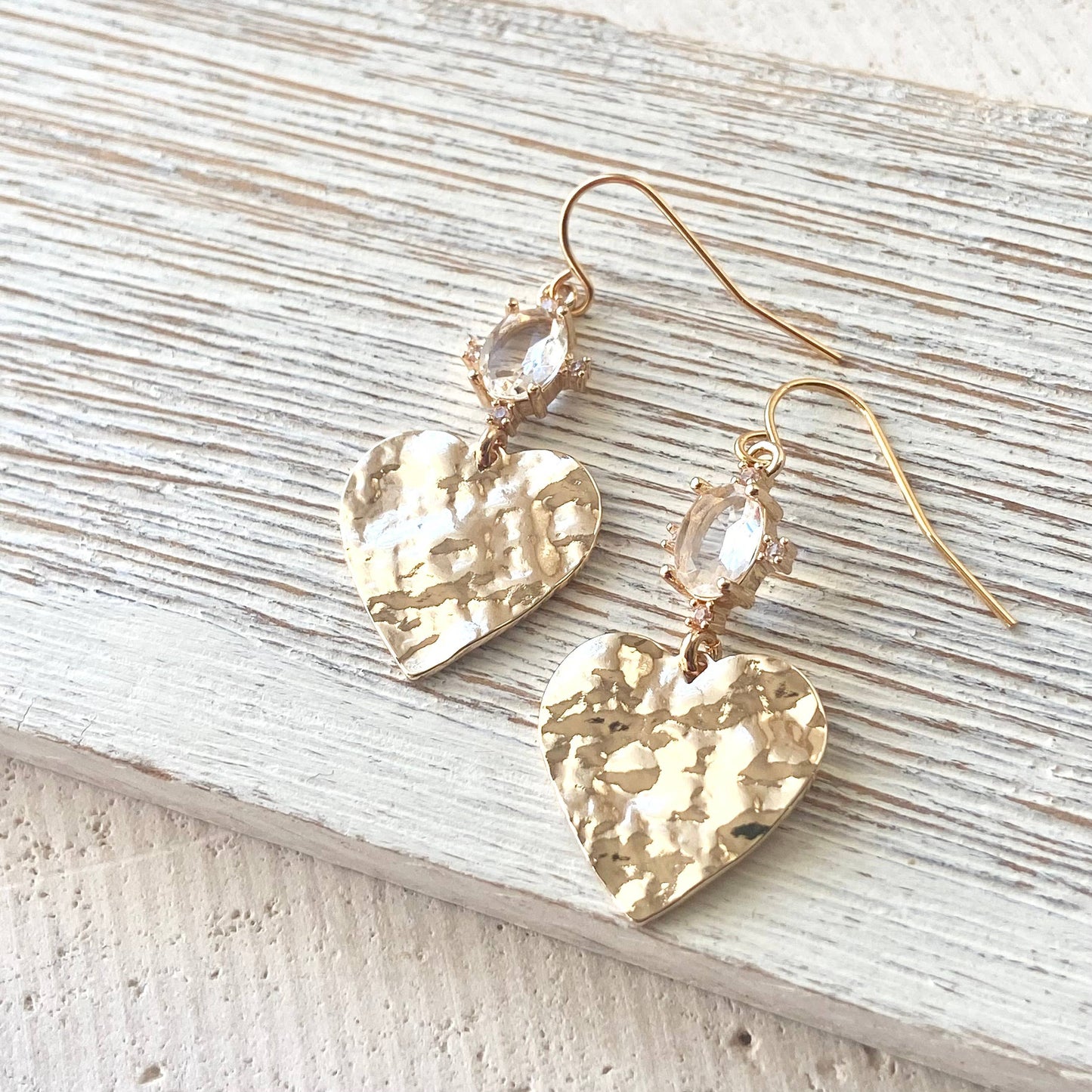 Gold Hammered Heart earrings love jewelry