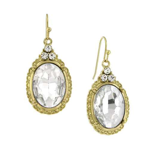 1928 Jewelry - 1928 Jewelry Antique Inspired Oval Crystal Drop Wire