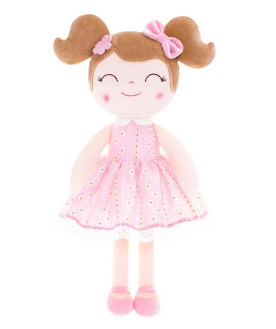 Light Pink Plush Doll With Light Brown Hair