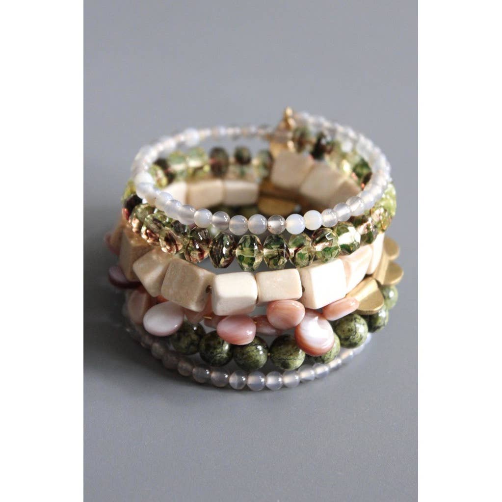 Athena agate, jasper, pearls, and glass bracelet