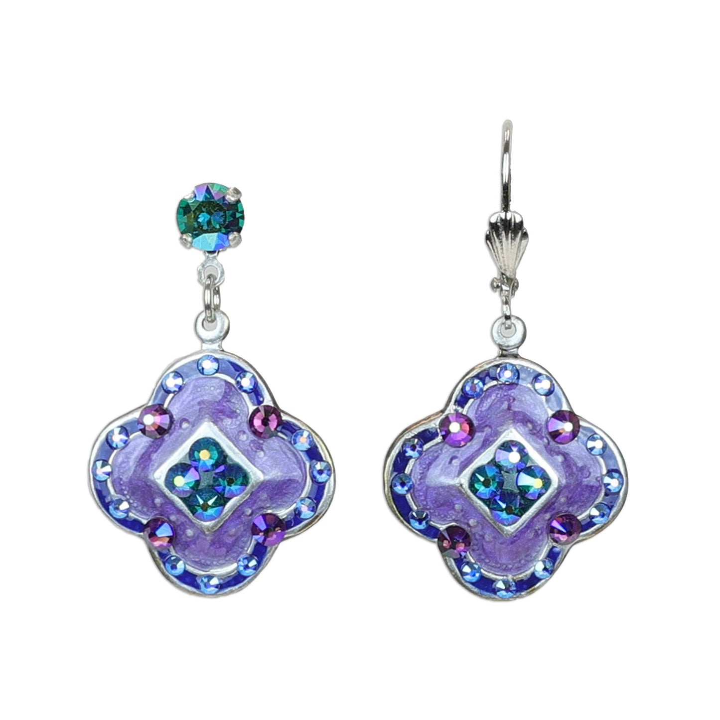 Royal Purple Quatrefoil Crystal Earrings