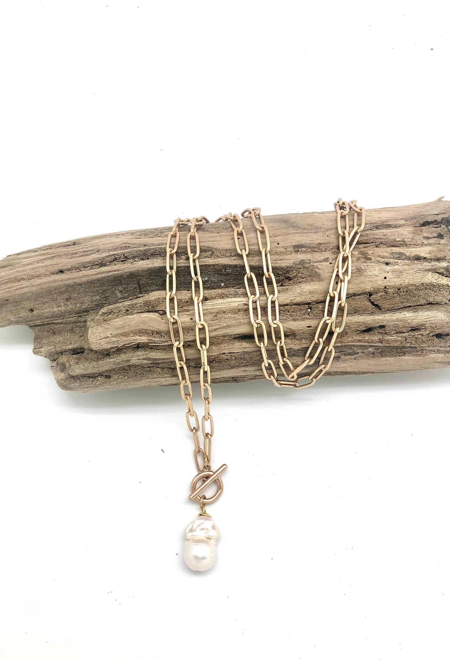 Necklace Matte Gold Alloy Plated Paper Clip w/Baroque Pearl