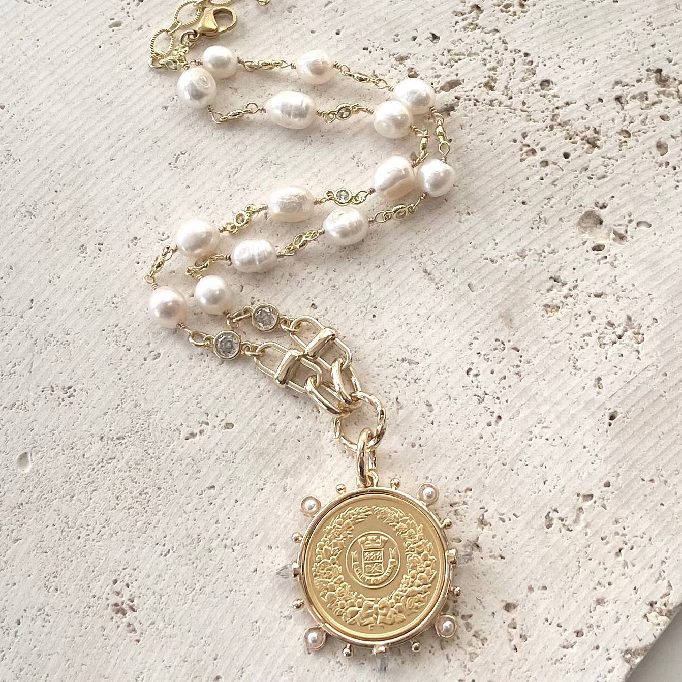 French Coin jewelry fresh water pearl necklace
