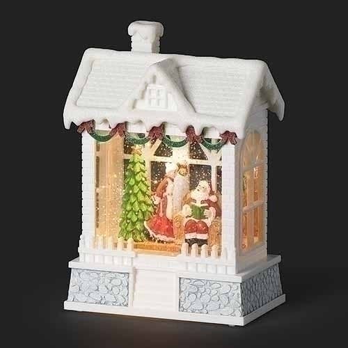 7.75" Swirl House Santa Kissing