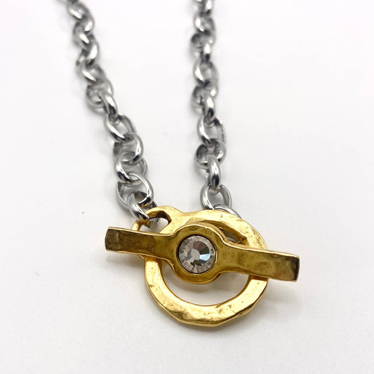 Toggle charm chain necklace mixed metal jewelry