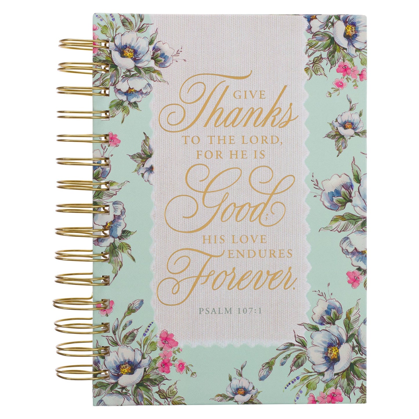 Journal Wirebound Cream/Mint Floral Give Thanks Ps. 107:1