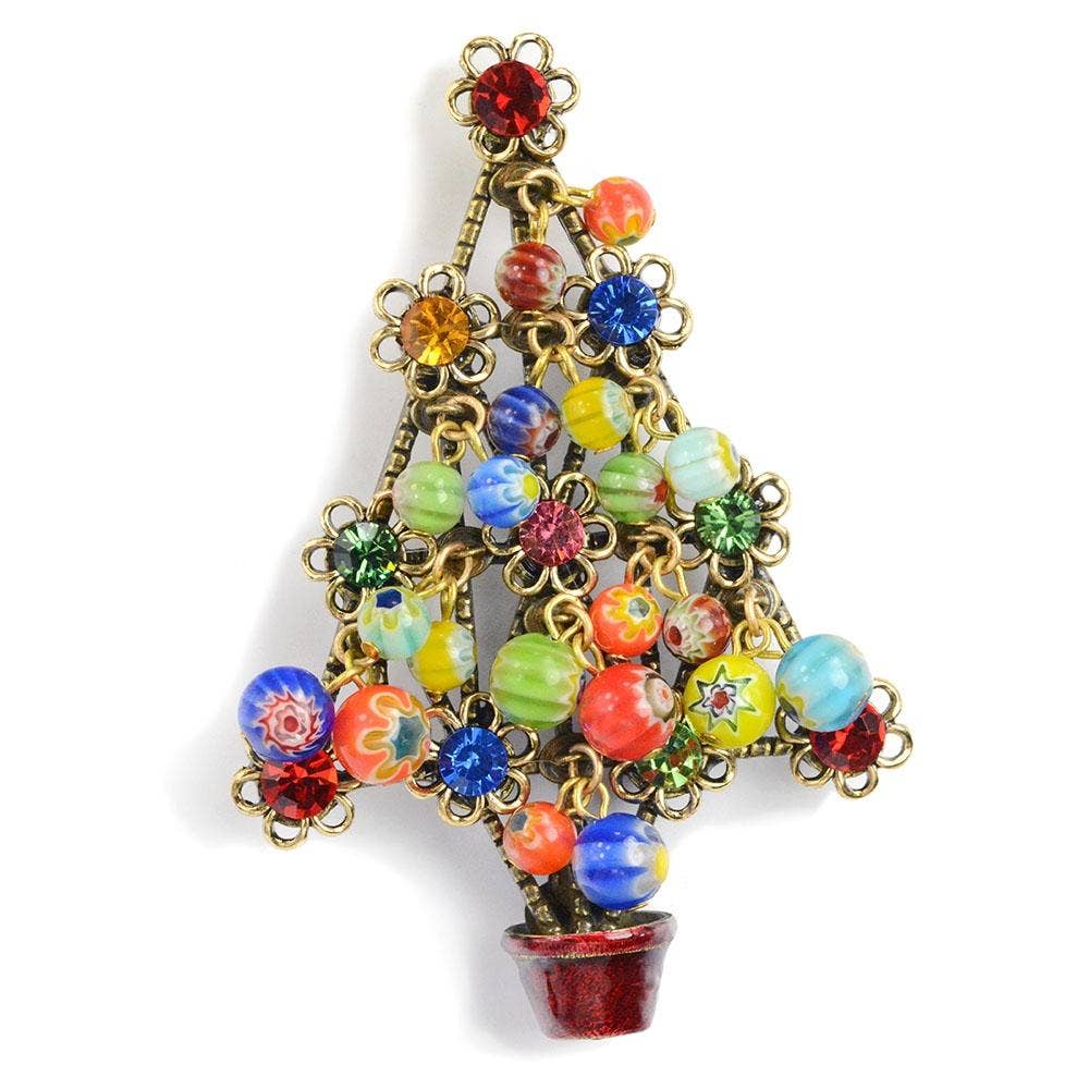 Joyería Sweet Romance - Broche navideño con forma de árbol de cuentas Millefiori P185