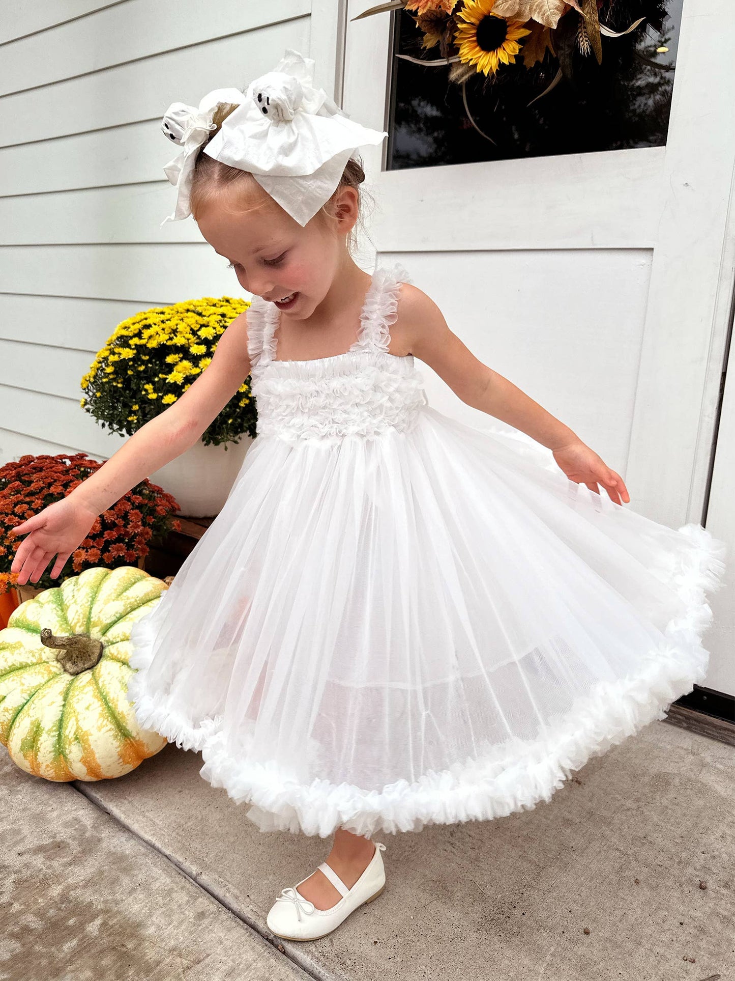 Girls White Tulle Empire Waist Princess Petti Dress