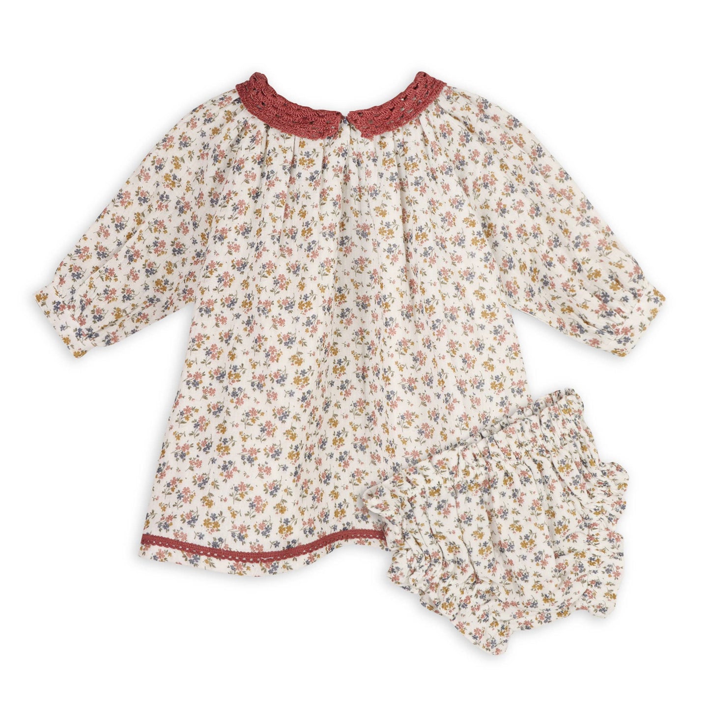 Floral Lace Collar Muslin Baby Dress & Bloomer (Organic)