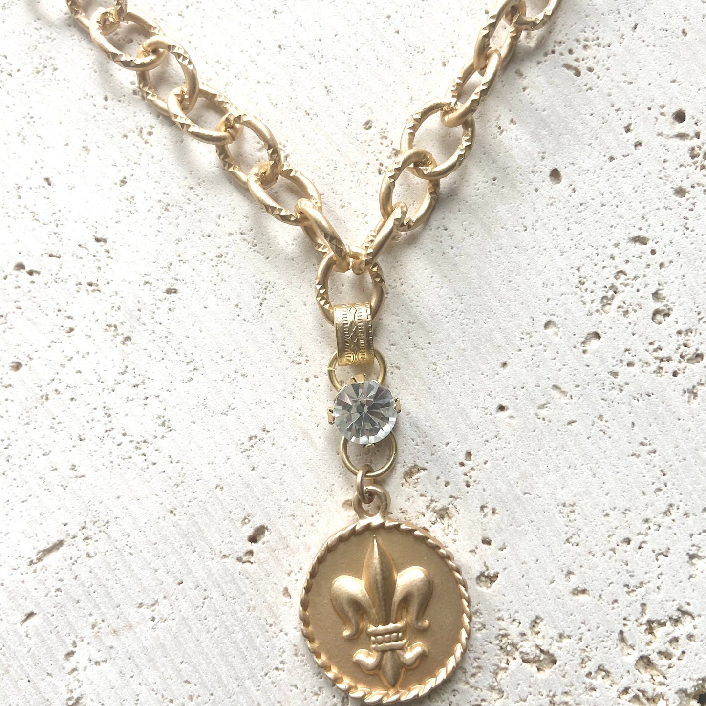 Fleur de lis french coin necklace