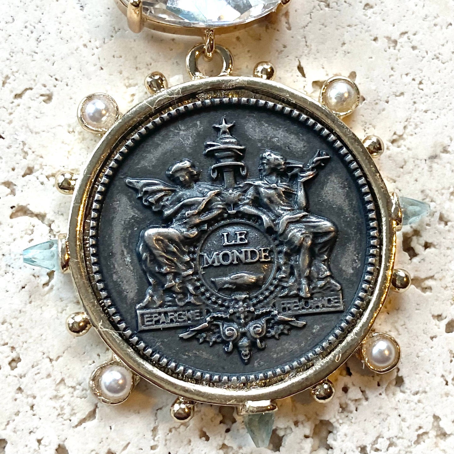 V French medallion coin horse Necklace