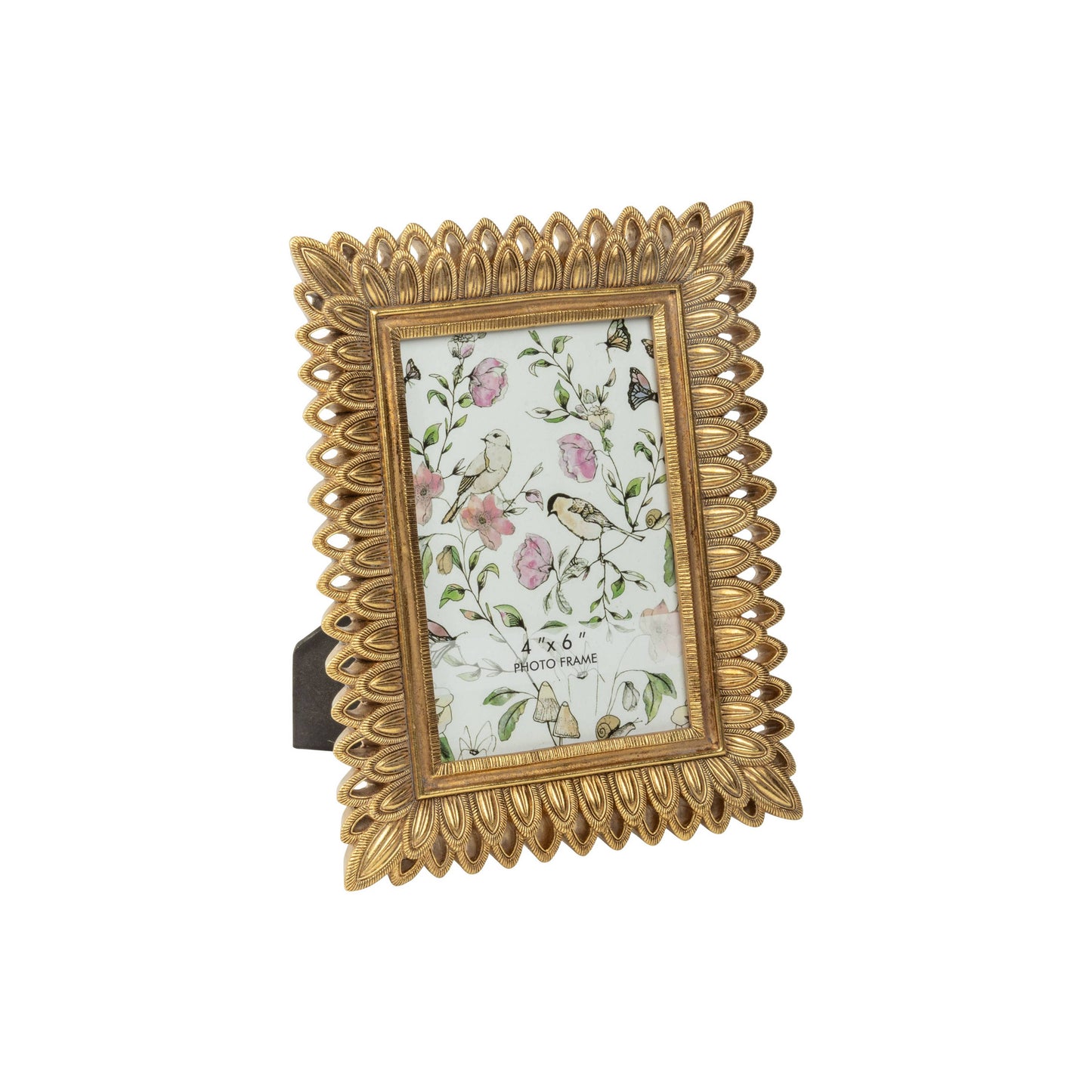gold pierced feather resin frame, 4x6 in
