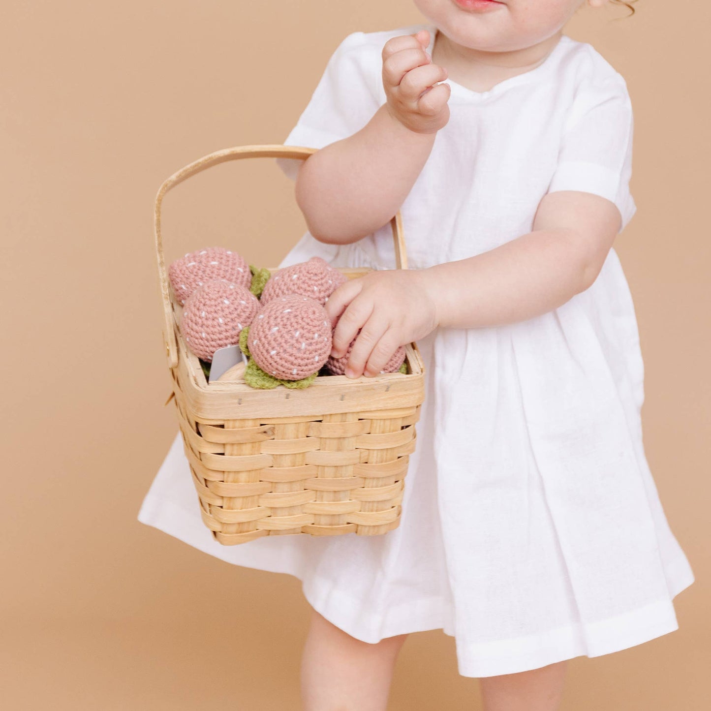 Crochet Rattle Teether Strawberry Pink Baby Toy Spring Summe