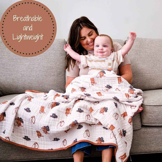 LollyBanks - Life Is Better In Boots Western Baby Toddler Muslin Blanket