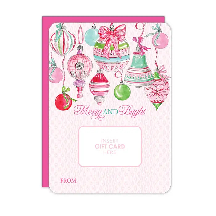 Hand Painted Howdy Pink and Green Vintage Ornaments Gift Card Greeting