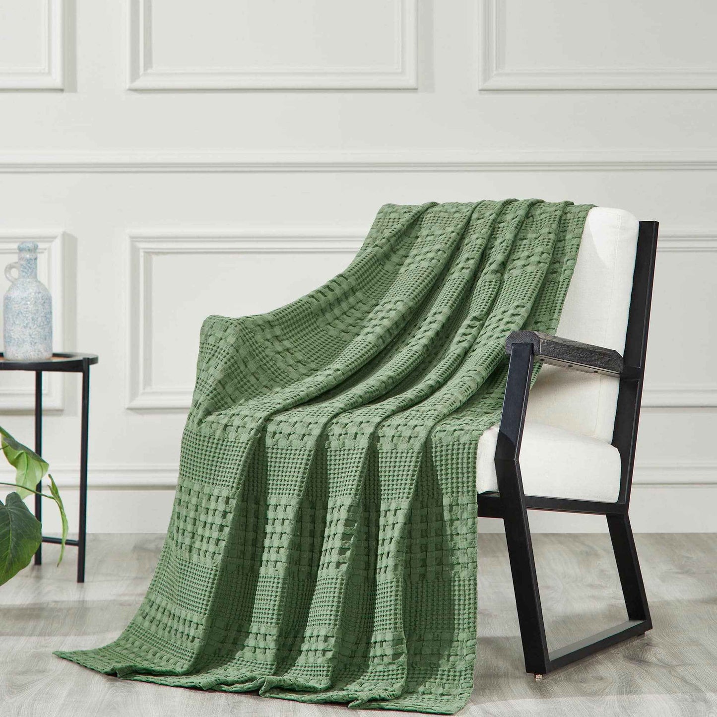Olive Green Waffle Weave Cotton Throw Blanket - 50x60 - Decorative Couch & Sofa Cover - VHC Brands